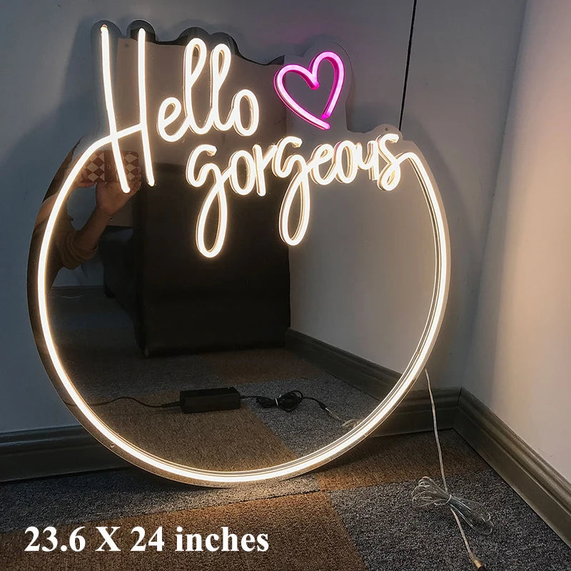 'LED Neon Mirror Hello Gorgeous'