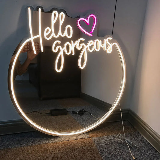'LED Neon Mirror Hello Gorgeous'
